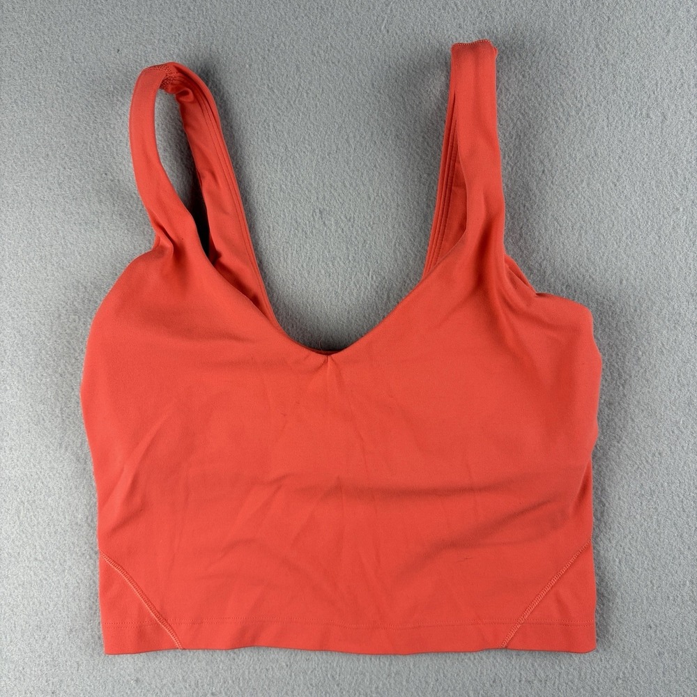 Lululemon Cropped Tank Top Longline Sports Bra Coral Orange Women's Size 4 Est